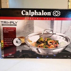 Calphalon Tri Ply Stainless Steel 12" stir fry & cover